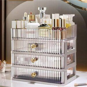 Clear Makeup Organizer 3 Drawer Vanity Storage Box Skincare Cosmetic Holder